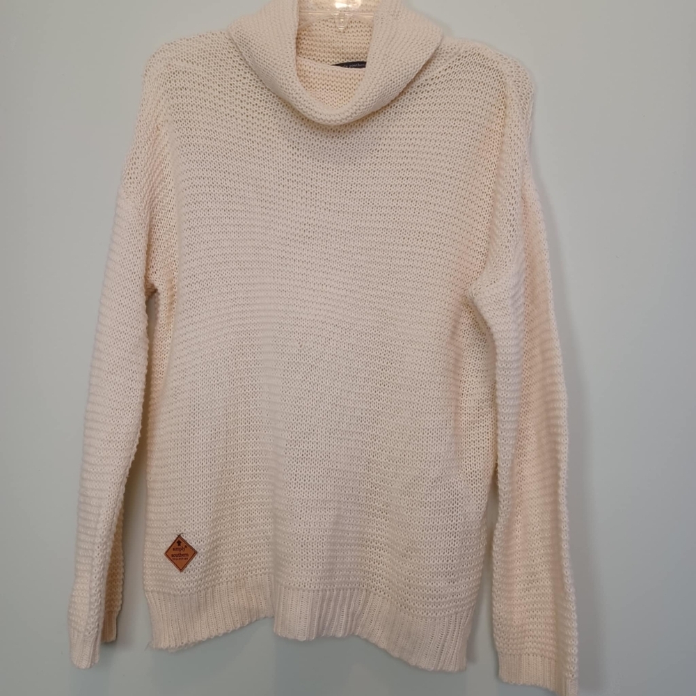 Simple‎ Southern Knit Turtle Neck Sweater Women's Medium Cream Soft Comfort READ